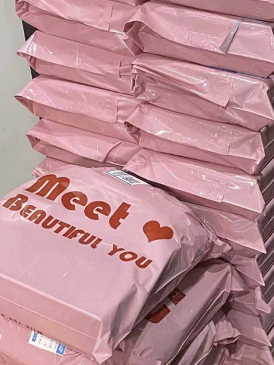 10pcs/Set High Appearance Ins Style Gift Bag Thickened Pink English Printing Bag Clothing Packaging Bag - Packaging Bags - View 1