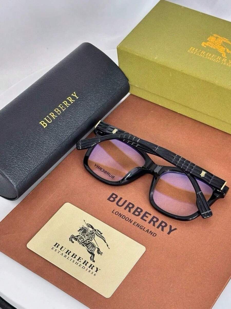 Burberry 1pc Burgundy Leather Eyeglasses Case, Luxury Hard Shell Fashion Glasses Box, Protective Eyewear Storage, Designer Accessory For Women, Perfect Gift For Her - Black - View 1