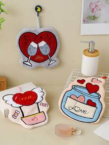 3 pièces/1 pièce Serviette de main super absorbante avec motif de cœur de dessin animé mignon, serviette décorative à suspendre pour la cuisine et la salle de bain, débarbouillette personnalisée - Multicolore - Voir 1