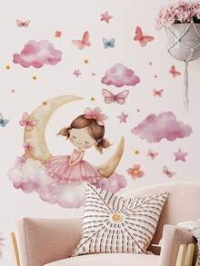 1 set Autocollants muraux de princesse de lune rêveuse 2D, autocollants muraux de style conte de fées de princesse immersif, autocollants muraux de branche de perroquet vert et de citron, convient pour les maisons de style nordique et Ins. Autocollants muraux de Ara aquarelle 2D, applicables aux décalcomanies murales florales à plusieurs endroits, autocollants muraux de couple de perroquets aquarelle, autocollants décoratifs amovibles et adhésifs d'oiseaux d'amour, autocollants muraux de méduses aquarelle pour salle de bain, décalcomanies murales de thème océanique pour salle de bain - Autocollants muraux Petite Princesse - Voir 2