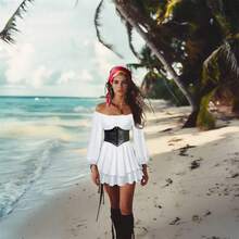 4pcs/Set Summer Beach Travel Pirate Themed Accessories Set, Including Headband, Belt, Necklace And Eye Mask. Suitable For Women's Pirate Theme Party, Masquerade Ball And Beach Party. - Multicolor - View 6