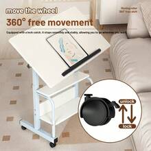 Mobile Bedside Table With Adjustable Height, Ideal For Home Office Use, Portable Laptop Workstation, Black Standing Desk - White - View 9