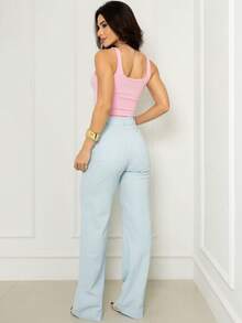 Square Neck Tank Top Women's Candy Color Fashion Spring Summer Sweet Pastel Tone - Màu Hồng baby - Xem 9