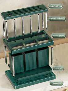 1pc Multi-Function Cutlery Holder, Knife Rack, Chopstick Storage Box, Kitchen Organizer Rack, Tabletop Caddy, Kitchen Utensil Holder, Space-Saving Cutlery Rack With Detachable Drip Tray, Suitable For Kitchen, Bathroom, Dining Room, Green/White, Gold/Silver Chopstick Holder, Knife/Spoon/Fork Storage Rack, Combination Plastic Model - Multicolor - View 7