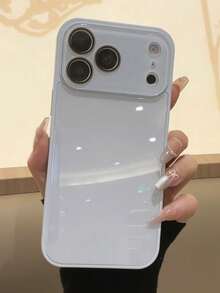 Luxury Pink Glossy Mirror Element Solid Glass Phone Case Suitable For 17 Pro Max 16 15 14 13 12 11 Pro Max Lens Protection Shock-Resistant Frame Hard Back Cover Spring Gift Party - 淺藍色 - 查看 4