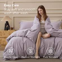 Bedsure Mother's Day 100% Washed Cotton Duvet Cover - Minimalist Cotton Duvet Cover Set Linen Like, For Spring Decor, Room Decor, Home Decor, Mothers Day Gift - Hoa oải hương - Xem 6