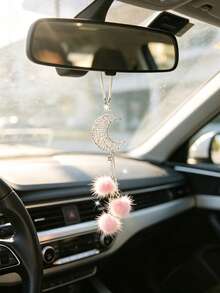 1pc Rhinestone Decorated Car Rearview Mirror Pendant Fluffy Ball Car Hanging Decor, Heart-Shaped Fluffy Ball Rhinestone Pendant Car Interior Accessory - one-size - View 8