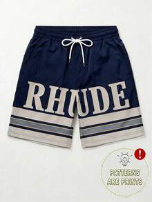 Men's Statement Print Shorts Fashion Designer Patterned Casual Daily Wear Shorts - 寶藍色 - 查看 1