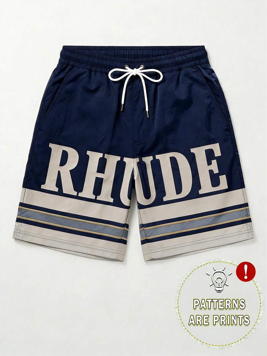 Men's Statement Print Shorts Fashion Designer Patterned Casual Daily Wear Shorts - 寶藍色 - 查看 1