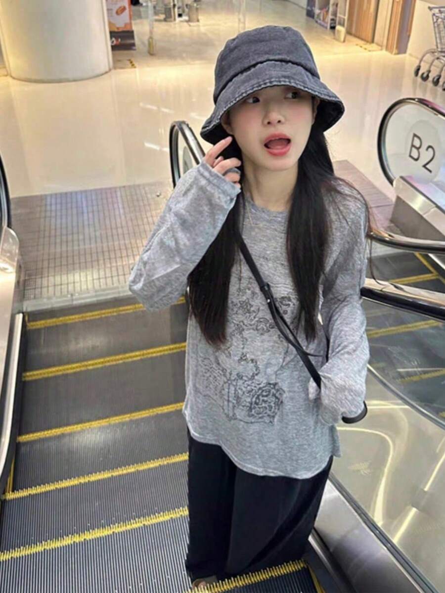 Atasan Pelindung Matahari Lengan Panjang Abu-abu Retro Ringan dan Longgar untuk Wanita, Cocok untuk Musim Semi dan Gugur - Light Grey - View 1