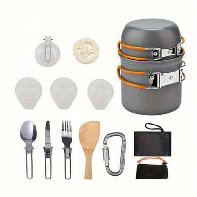 TAIMASI Lightweight Camping Cookware Set, Portable Backpacking Cooking Kit With Pot & Utensils, Compact Outdoor Mess Kit For Hiking Travel, Camping Lunch Box