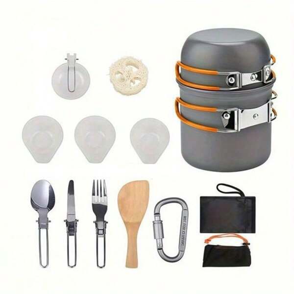 TAIMASI Lightweight Camping Cookware Set, Portable Backpacking Cooking Kit With Pot & Utensils, Compact Outdoor Mess Kit For Hiking Travel, Camping Lunch Box