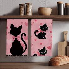 Kitchen Towels With Black Cat Patterns. The Size Is 40 * 60 Centimeters. Suitable For Use As Kitchen Decoration Or A Great Gift. They Can Be Used For Cleaning And Drying Items, As Well As For Home Decoration. Suitable For Various Purposes In Kitchens And Restaurants, It Is An Ideal Kitchen Utensil. - Multicolor - View 15