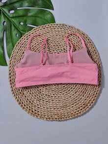 Simple Bikini Top With Thin Straps, Removable Padding, And Separate Adjuster, Polyamide - Pink - View 4