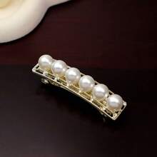 1 chiếc kẹp tóc nhỏ gọn, tối giản, đính ngọc trai giả, kiểu lò xo, phụ kiện tóc thường ngày đa năng. - trắng - Xem 4