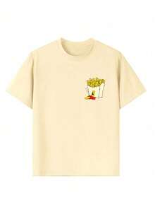 Áo thun ngắn tay cổ tròn in họa tiết phong cách thường ngày cho bé trai, thích hợp mặc mùa hè. - Màu be - Xem 5