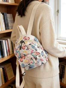 Mochila mini para mujer con estampado de mariposa y leopardo en nailon, una mochila casual ligera y pequeña adecuada para viajes, escuela y uso diario. Es una mochila linda y de moda - Multicolor - Ver 2