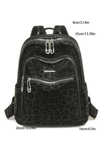 Mochila de mujer con estampado de leopardo, adecuada para el uso diario - Negro - Ver 8