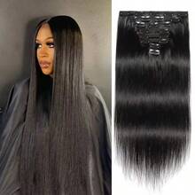 ZHENDEFA 8 lọn tóc nối kẹp bằng tóc trinh nữ Brazil loại 10A, 120g màu đen tự nhiên, tóc nối liền mạch hai lớp vô hình dành cho nữ. - SNatural - Xem 10