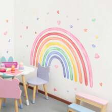 Calcomanías de pared de arcoíris de 42" x 26" para guardería de niñas despegar y pegar arcoíris de acuarela con corazones y estrellas mural de pared de vinilo para dormitorio sala de juegos y aula - Multicolor - Ver 7