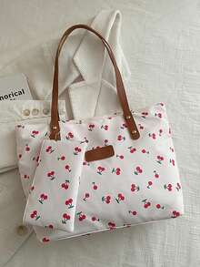 Túi tote kiểu Cherry Sweet, túi đeo vai cỡ lớn dành cho nữ, túi xách tay tiện dụng cho người đi làm. - trắng - Xem 8