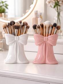 1/2pcs Bow Shape Bathroom Organizer Set, Multi-Purpose Storage Cups For Vanity Counter, Razor And Accessories Storage, Bathroom Decor And Accessories, Cute Minimal Home Decor - A - View 4