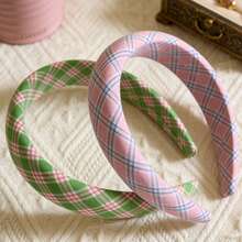 Faixa de cabelo larga e versátil em tecido de poliéster com estampa xadrez, feita com espuma de alta qualidade. Ideal para mulheres e meninas usarem no dia a dia, em eventos ao ar livre, casamentos, formaturas, festas, decoração de feriados, viagens e aniversários. - verde - Ver 5