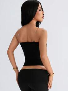 3 piezas de tops de camisola casual sin costuras, con tirantes transparentes invisibles, transpirables para el verano, que levantan el busto y estilizan la cintura - Negro - Ver 3