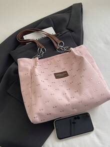 时尚条纹手提包 - 女士大容量单肩包 - 拉链托特包，日常使用 - 简约链条单肩托特包，适合青少年女孩、大学生、职场新人及白领，完美适用于办公室、工作、商务、通勤等场合，是女士最佳工作包之选。 - 粉色 - 查看 9