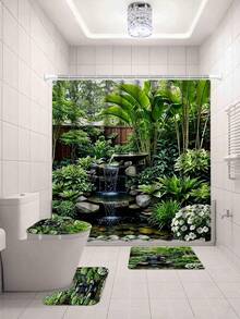 1/3/4 Stück Garten Wasserfall Landschaft Duschvorhang - Aus Polyester, maschinenwaschbar, geeignet für alle Jahreszeiten, umkehrbar, inklusive Haken, ideal für Badezimmer Dekoration | Design | Duschvorhang, Badezimmer Fenstervorhang Set, Heimdekoration, Badezimmer Accessoires - A - Übersicht 20