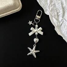 1pc Women's INS Style Baroque Bow Heart Starfish Pendant Keychain, Fresh And Versatile Summer Accessory, Girly Bag Charm - Multicolor - View 3