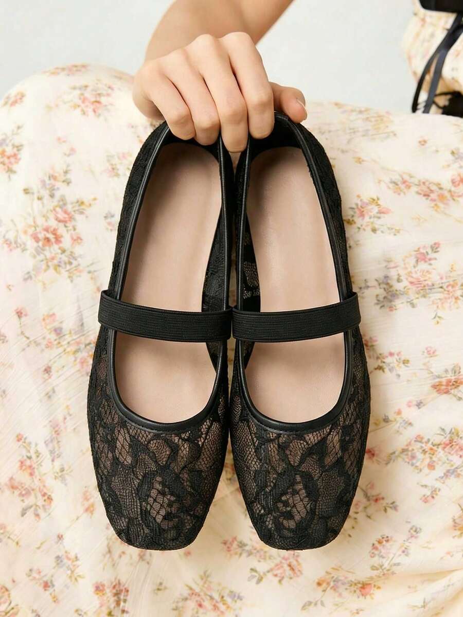 New Women's Casual Elegant Slip-On Mesh Breathable Lightweight Comfortable Flat Black & Beige Loafers, Suitable For Daily Commute, Dating And Other Occasions,Ballet Flats,Summer Shoes - Black - View 1
