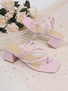 Dép xăng đan kiểu Pháp gót dày mới năm 2026, giày nữ thần, dép lê mùa hè gót trung bình. - Hồng - Xem 14