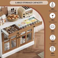 Beaully Kitchen Storage Cabinet, 2 Glass Door Buffet Sideboard With A Large Storage Drawer, Modern White Coffee Bar Cabinet With Adjustable Shelf For Dining Room, Kitchen, Entryway - Oak - View 5