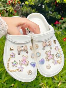 18pcs Gold & Purple Bear Shoe Charms, Gold Chain Shoe Decorations, Accessories, Shoe Clips, Shoe Decorations, Cute Pink Series Suitable For Sandals, Beach Shoes, Garden Shoes, DIY Accessories - Gold - View 6