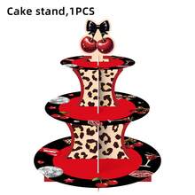 1pc Leopard Print Cherry Themed Cupcake Display Stand, Creative Paper Cupcake, Unique Small Gift & Holiday Decor, Candy Cupcake Display Stand, Party & Wedding - View 2
