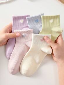 5 Pairs Women's Candy Color Heart Pattern Ankle Socks, Cute Casual Boat Socks, Random Colors, All Seasons - Multicolor - View 8