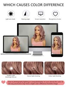 Pink T-Lace Synthetic Wig - Women's Mid-Length Shoulder-Length Curly Hair Wigs For Ladies - Watermelon Pink - View 8
