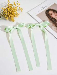 2pcs Women's Ballet Style Pale Yellow Long Ribbon Hair Clips, Fairy Bowknot Hair Accessories, Fashionable Delicate Cute Hair Clips Suitable For Dates, Vacations, Travels, Parties,Summer,Holiday, Head Accessories - Yellow - View 13