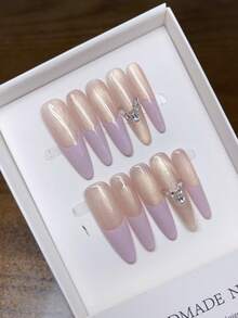 Móng tay giả thủ công nguyên chất, hình bầu dục dài; Móng tay kiểu Pháp màu hồng được vẽ tay theo yêu cầu, thiết kế tối giản thanh lịch chất lượng cao, móng tay kiểu dáng mùa xuân/hè, móng tay phong cách Y2K, móng tay giả độc đáo sáng tạo, làm móng hàng ngày, móng tay kiểu dáng hiện đại dễ thương, phù hợp sử dụng hàng ngày, có thể tháo rời và tái sử dụng. - Nhiều màu - Xem 5