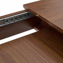 Retractable Rectangular Dining Table, Modern Retractable Kitchen Dining Table With Two Teardrop-Shaped Extension Plates, Walnut Finish, Space Saving, Ideal For Small To Large Families, Can Be Used In The Dining Room And Living Room. - Brown - View 7