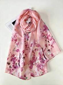 1条女士时尚薄款印花围巾/头巾，适合日常佩戴、海滩度假等场合 - 粉色 - 查看 4