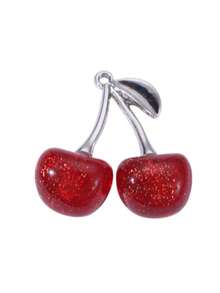1 pièce Nouveau porte-clés en forme de cerise brillante simulée pour femmes, chaîne de sac/téléphone mode délicate en 3D avec fruit, joli charm de sac en forme de cerise, pendentif de fruit en acrylique frais, porte-clés de cerise douce, décoration de téléphone suspendue en métal doré girly. Cadeau pour mère, père, remise de diplôme et enseignant - Rouge foncé - Voir 2