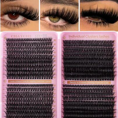 800pcs D-Curl Natural Wavy Cluster False Eyelashes Set, Length From 8mm To 18mm, Suitable For Beginners And Makeup Artists For Daily Practice And Professional Use. Lightweight And Natural, With Cartoon-Style Effect, These Reusable Cluster Lashes Are Great For Travel And Everyday Wear