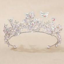 1件多色新娘蝴蝶花朵水钻合金巴洛克皇冠，适合婚礼、舞会、派对、日常佩戴 - 彩色 - 查看 10