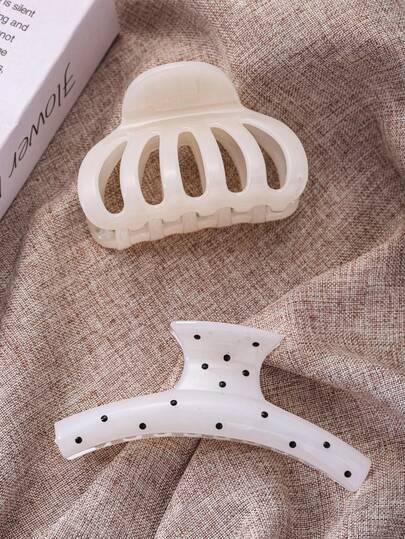 2 Pieces/Set Or 1 Piece, 4.33 Inches/11 Cm, Shell White, Black Dot Hair Clip, Multifunctional High-End, Elegant, Minimalist Style, Solid Color Hair Clip, Suitable For Daily Casual Wear, Parties, Commuting, Beach, Updos, Ponytails, Face Washing, Makeup, And Outfit Matching... Beach Accessories Hair Clips Summer Outfits Claw Clips