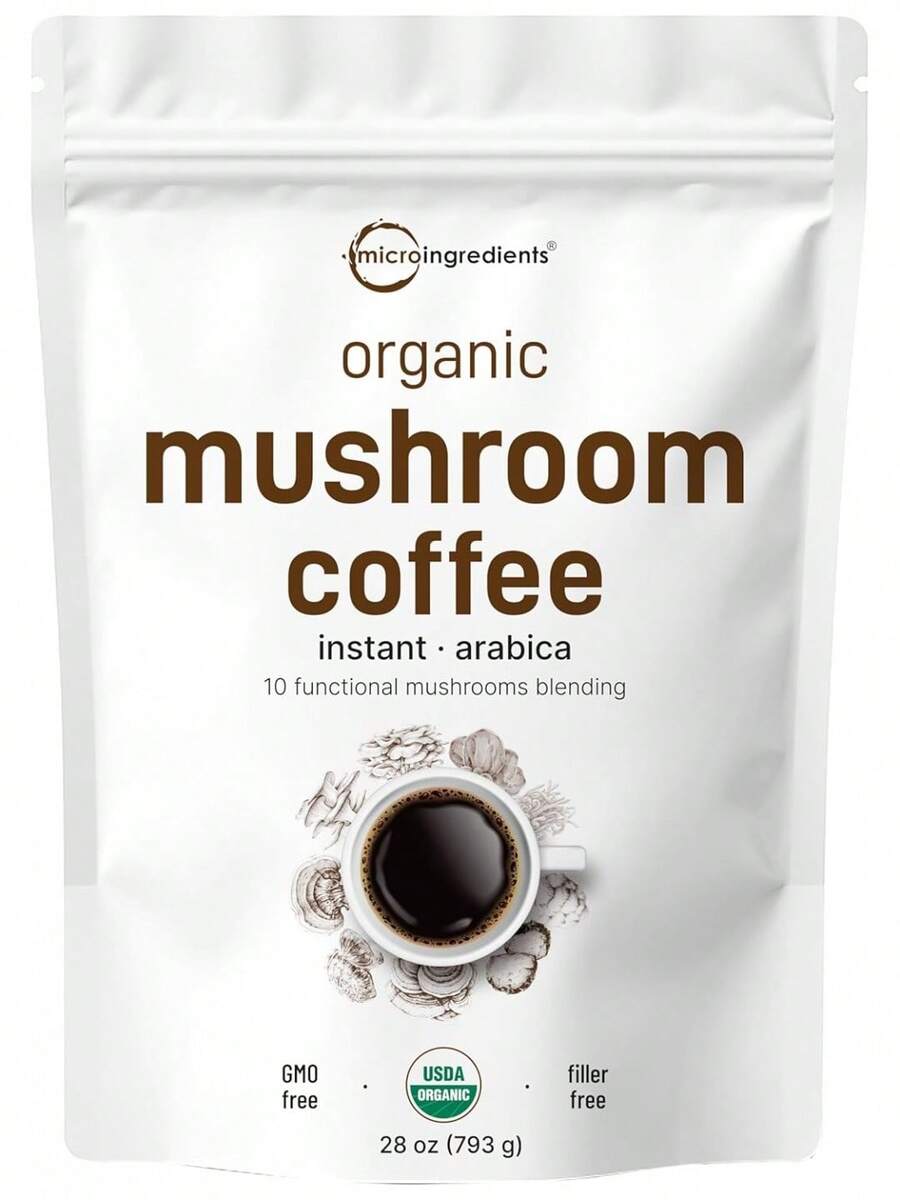 [Mother's Day Gift For Mom]Organic Instant Mushroom Coffee, 14 Oz |   Medium Roast Arabica |   10-Mushroom Blend With Lion's Mane, Reishi, Chaga, & More |   Certified Organic |   Gluten, Dairy, Soy & Tree Nut Free - 28 盎司(1 包) - 查看 1