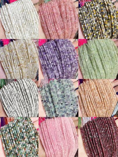 Bộ hạt cườm hình lập phương vuông tự nhiên 3x3mm, có mặt cắt, dùng để làm trang sức thủ công, vòng tay, dây chuyền và phụ kiện.