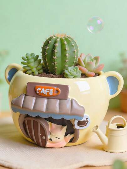 Maceta suculenta con forma de animal, maceta de cerámica pequeña y linda adecuada para cactus, áloe vera y otras plantas pequeñas, excelente para el hogar, el escritorio de la oficina, la decoración del balcón, el diseño temático de la cafetería de gatos, un regalo ideal para los amantes de las plantas, perfecto para el alféizar de la ventana, el balcón, la decoración verde del patio, mini contenedor de maceta