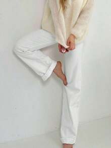 Women's White Straight-Leg Jeans - Slim Fit Casual Versatile Style Spring - Rửa nhẹ - Xem 11